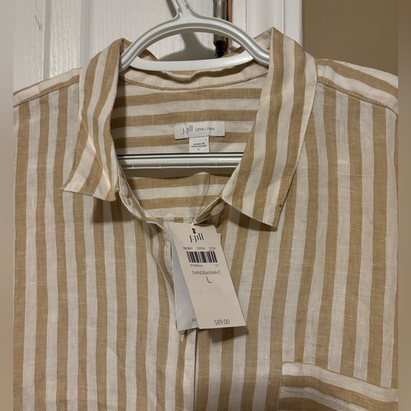 J. Jill , Women’s Linen tan and white Striped Button-Up Shirt Size Large. - Picture 5 of 7